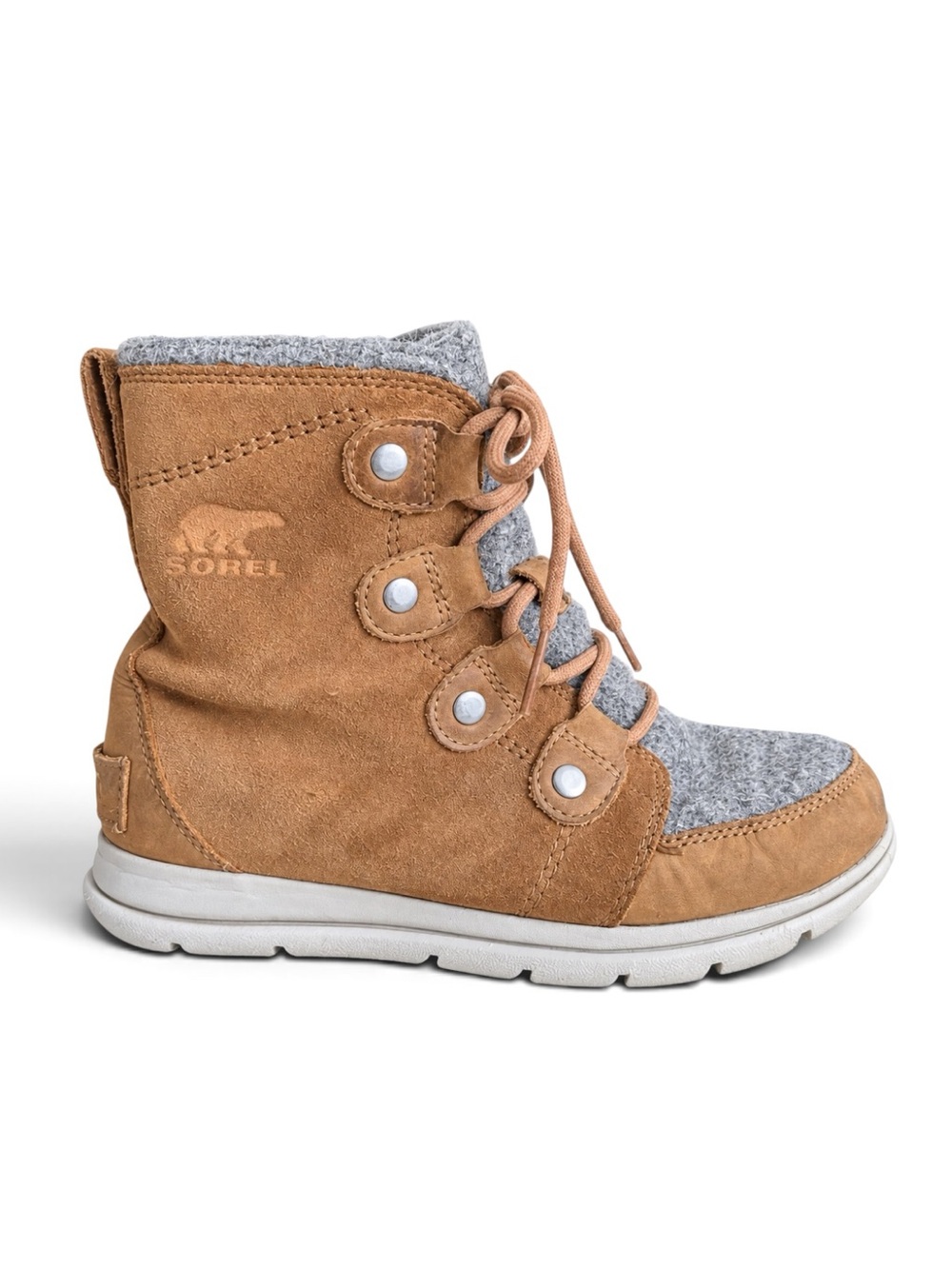 Sorel Explorer Joan Winter Boots Tan Suede Gray Size 6